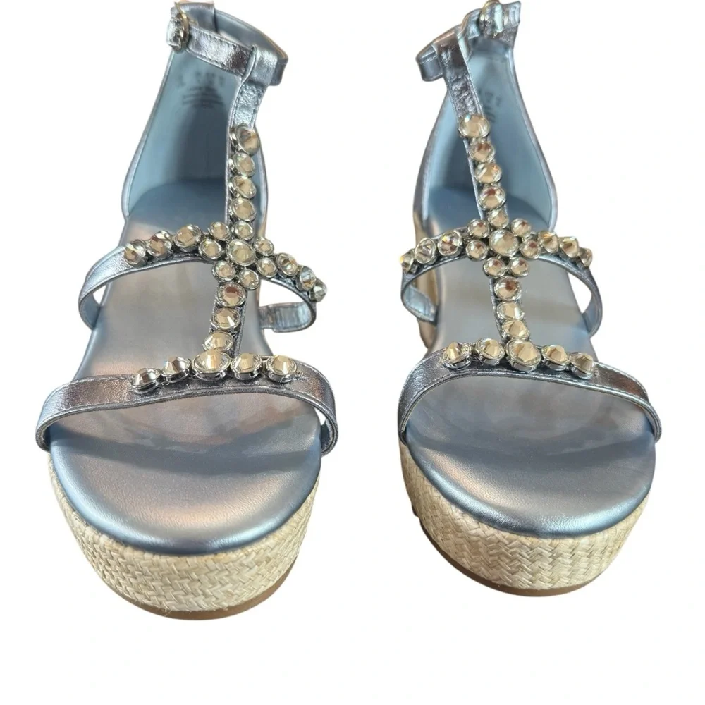 Naturalizer Serena Light Blue Metallic Espadrille Wedge Sandals Rhinestone NEW 9 - Picture 3 of 10